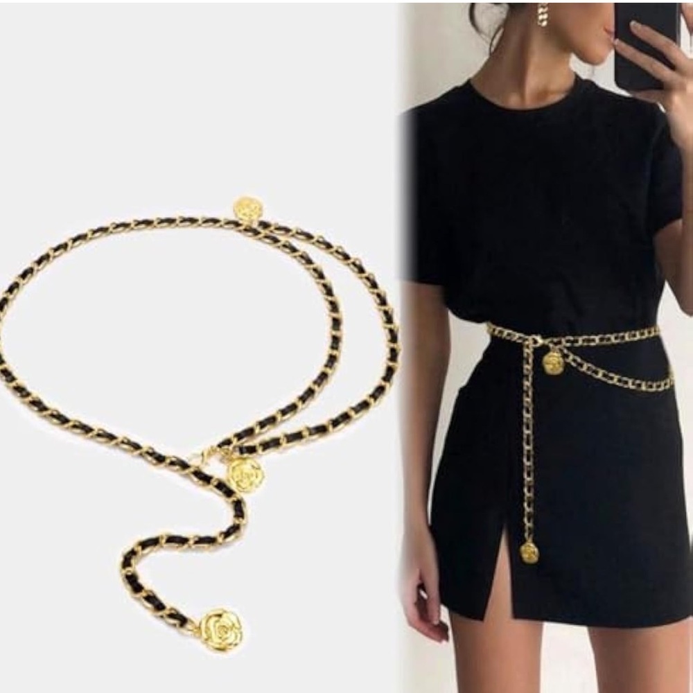 High Quality Metal Waist Chain Belt with Round Flower Pendant